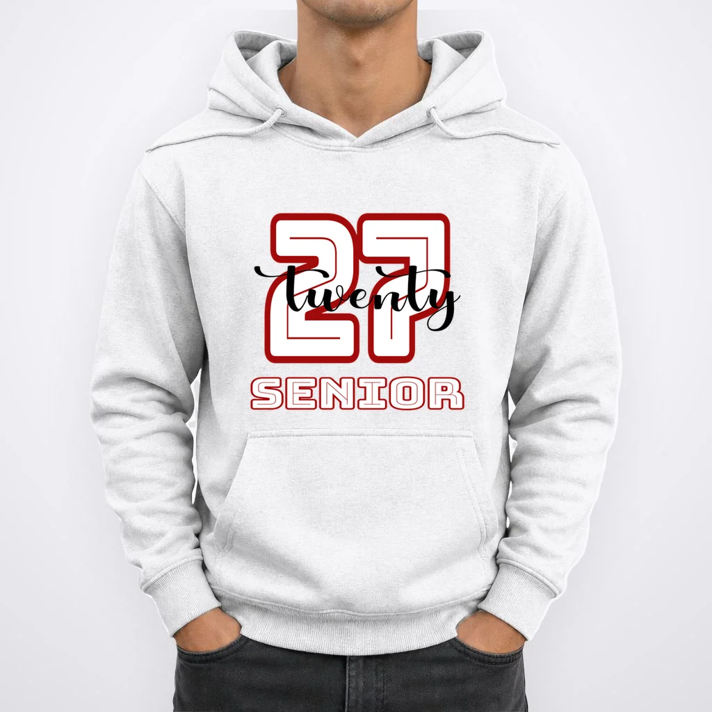 Custom Senior Name & Year – Retro Varsity Number & Script Typography Design Men's Hoodie - Front 1