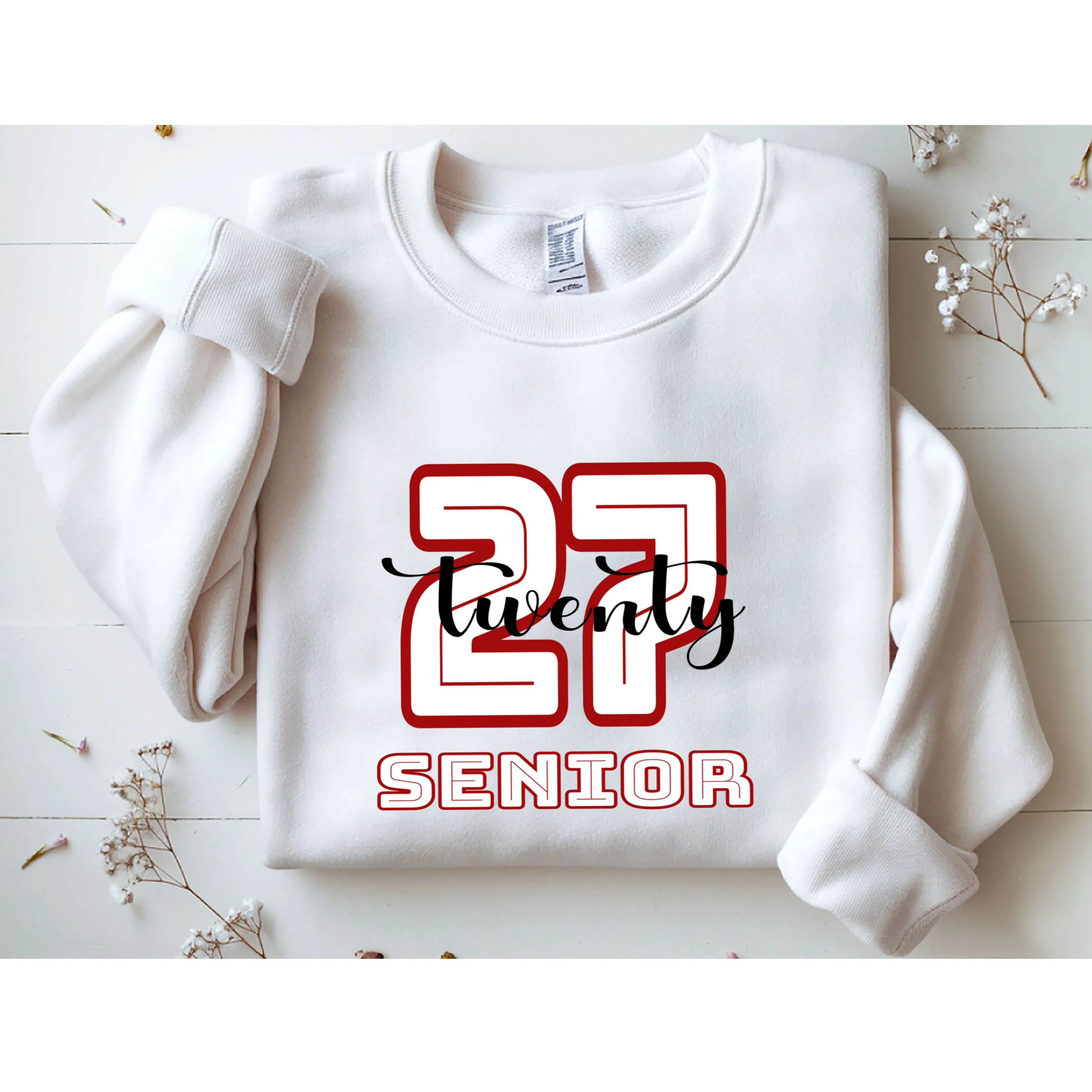 Custom Senior Name & Year – Retro Varsity Number & Script Typography Design Men's Sweatshirt - Front 1
