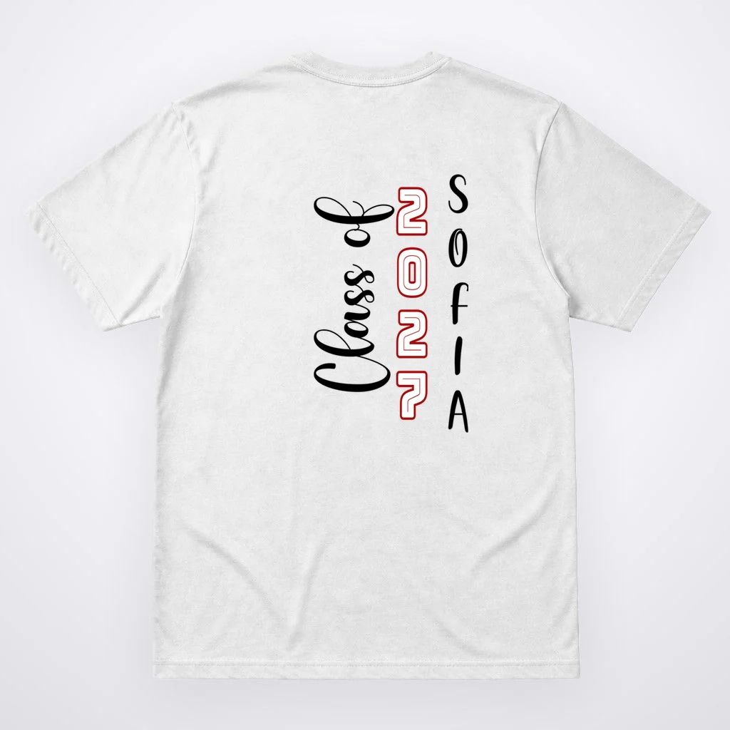 Custom Senior Name & Year – Retro Varsity Number & Script Typography Design Men's T-Shirt - Back
