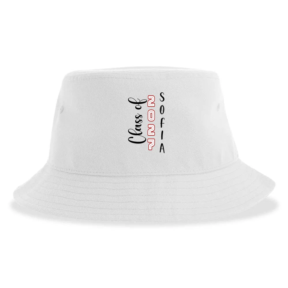 Custom Senior Name & Year – Retro Varsity Number & Script Typography Design Bucket Hat - Back - Close-up