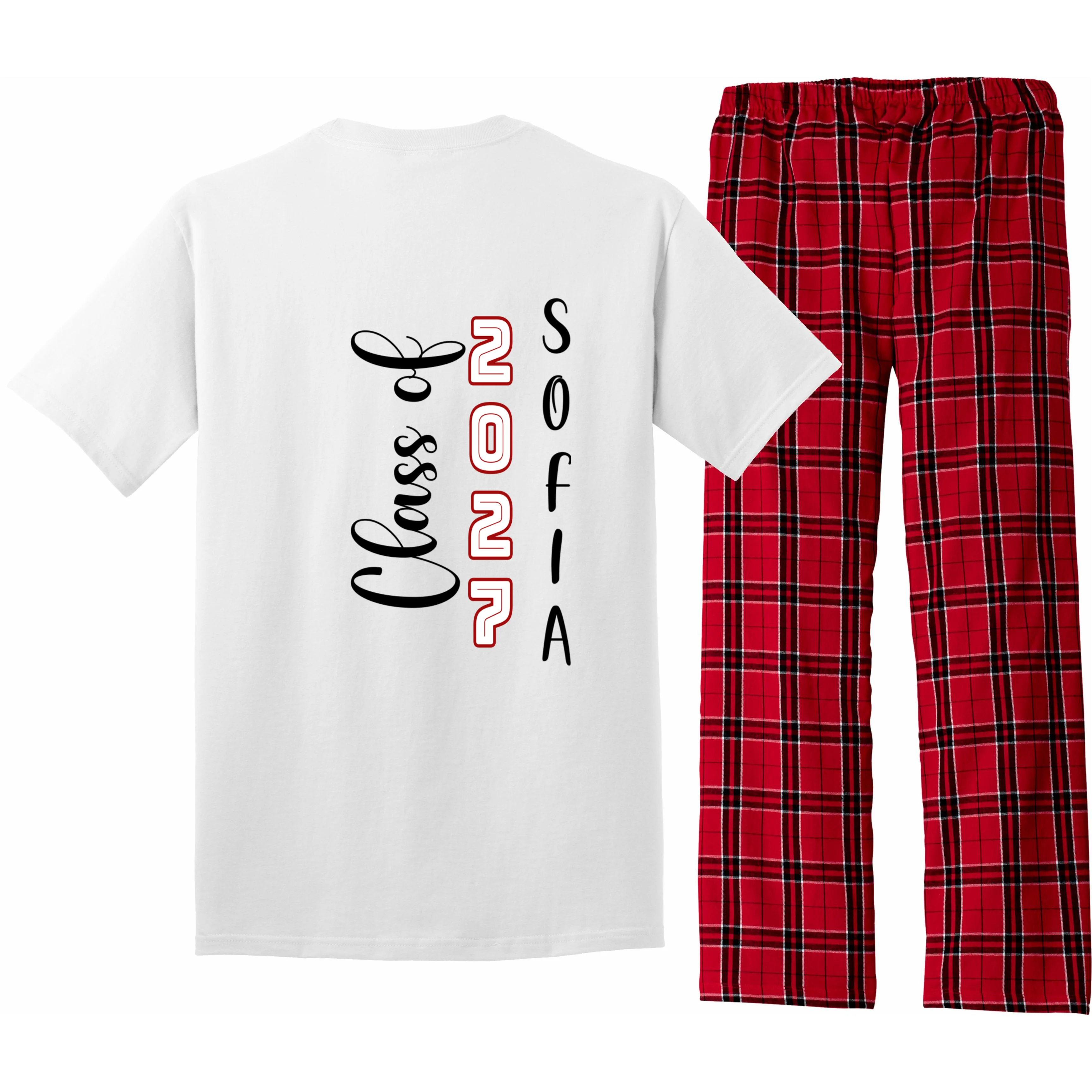 Custom Senior Name & Year – Retro Varsity Number & Script Typography Design Men's Pajamas - Back - Close-up