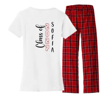 Custom Senior Name & Year – Retro Varsity Number & Script Typography Design Women's Flannel Pajama Set - Back - Close-up