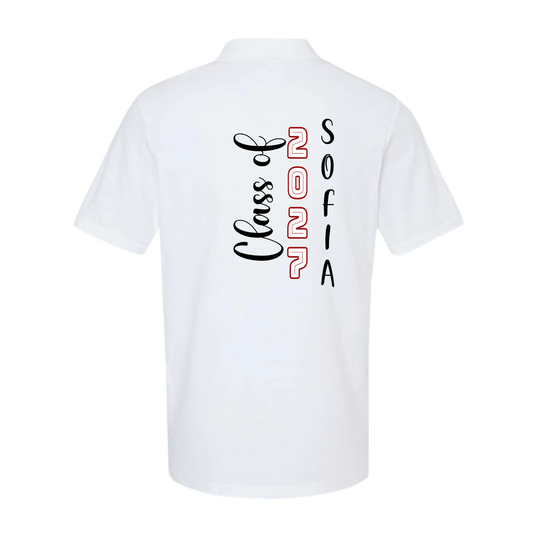 Custom Senior Name & Year – Retro Varsity Number & Script Typography Design Men's Polo - Back