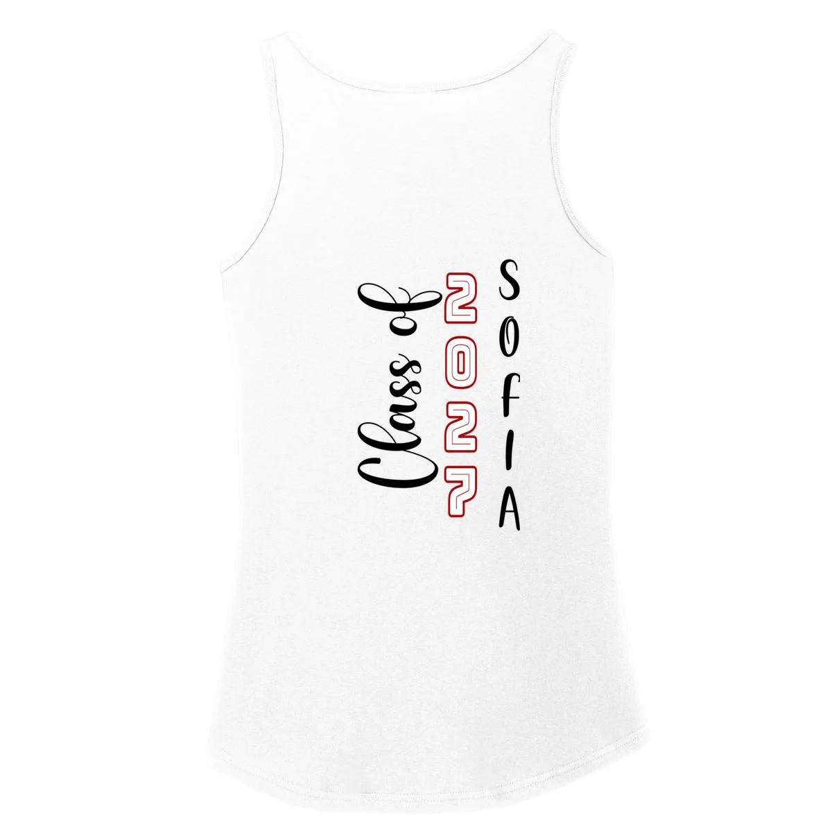 Custom Senior Name & Year – Retro Varsity Number & Script Typography Design Women's Tank Top - Back - Close-up
