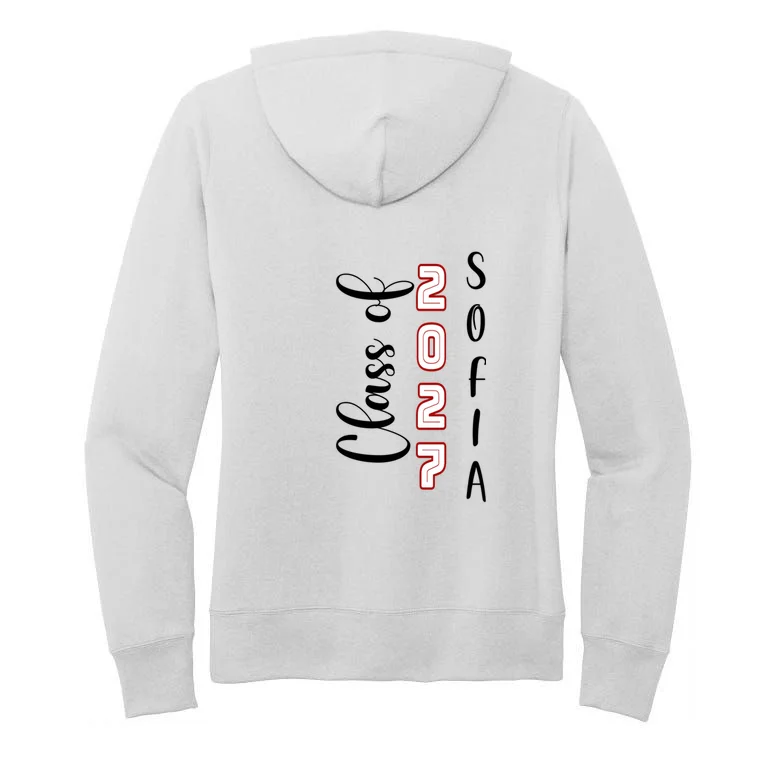 Custom Senior Name & Year – Retro Varsity Number & Script Typography Design Women's Pullover Hoodie - Back - Close-up