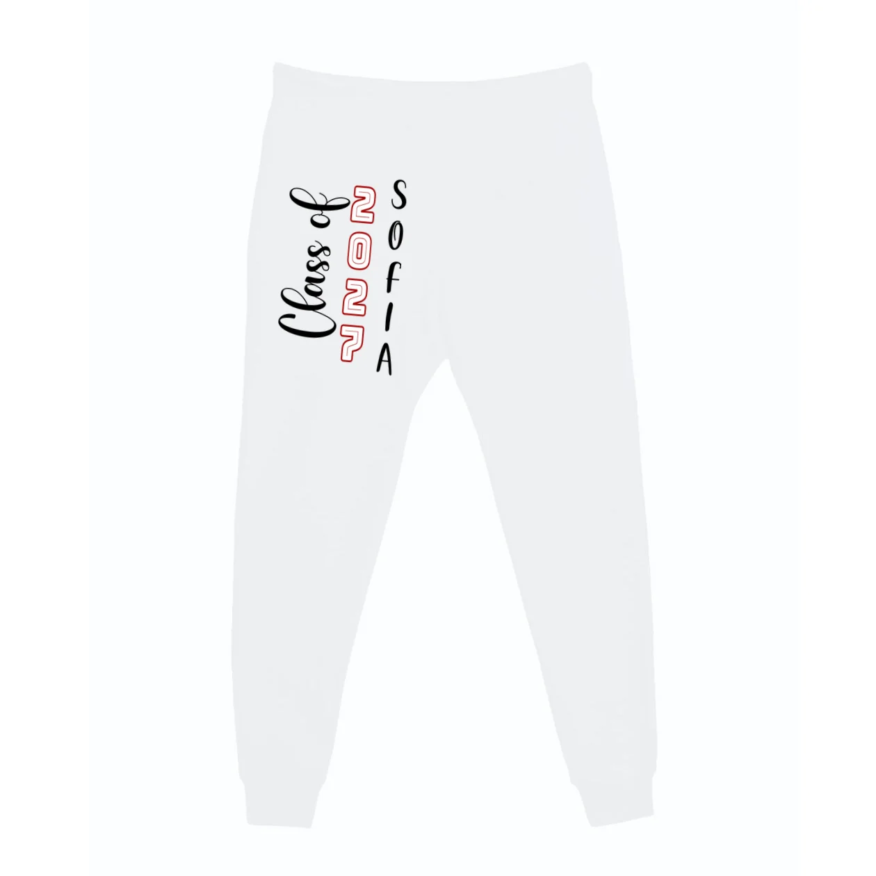 Custom Senior Name & Year – Retro Varsity Number & Script Typography Design Men's Sweatpants - Back - Close-up