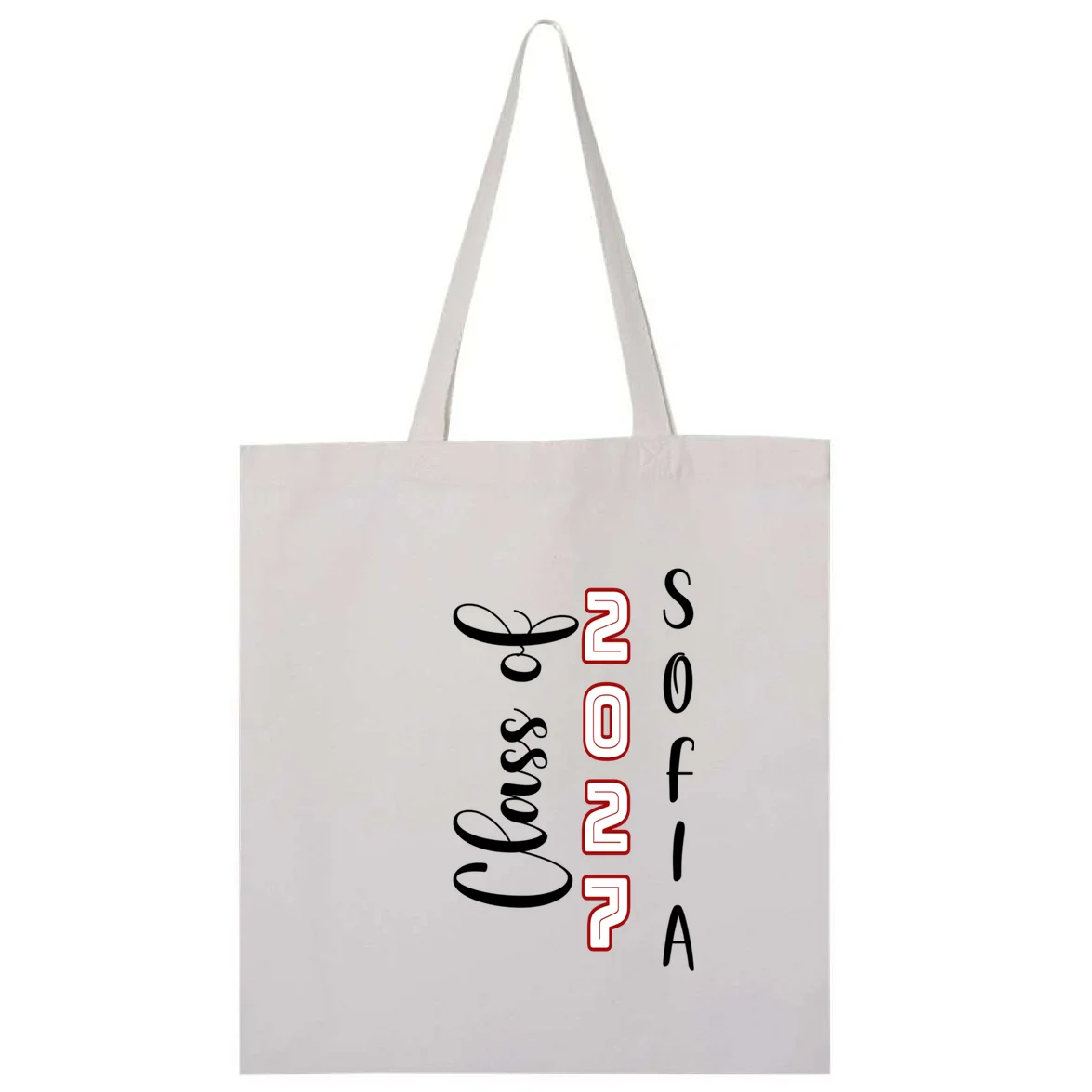 Custom Senior Name & Year – Retro Varsity Number & Script Typography Design Tote Bag - Back - Close-up