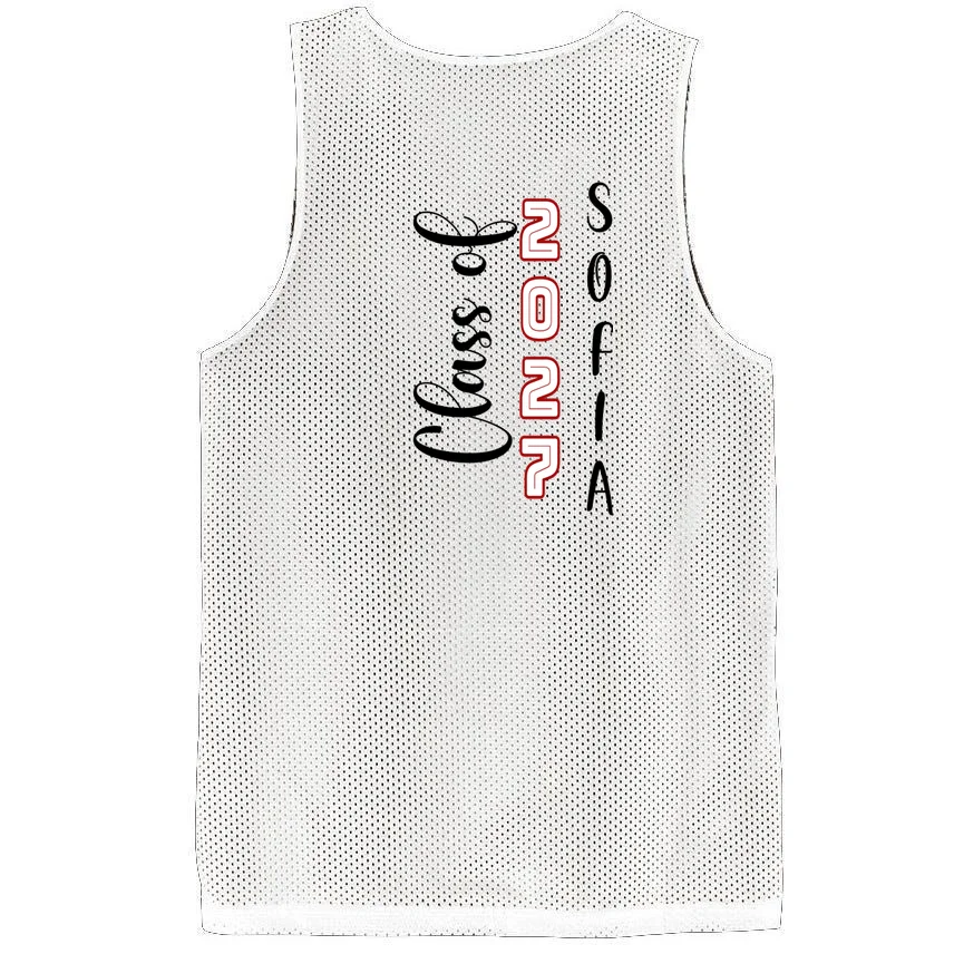 Custom Senior Name & Year – Retro Varsity Number & Script Typography Design Men's Basketball Jersey - Back - Close-up