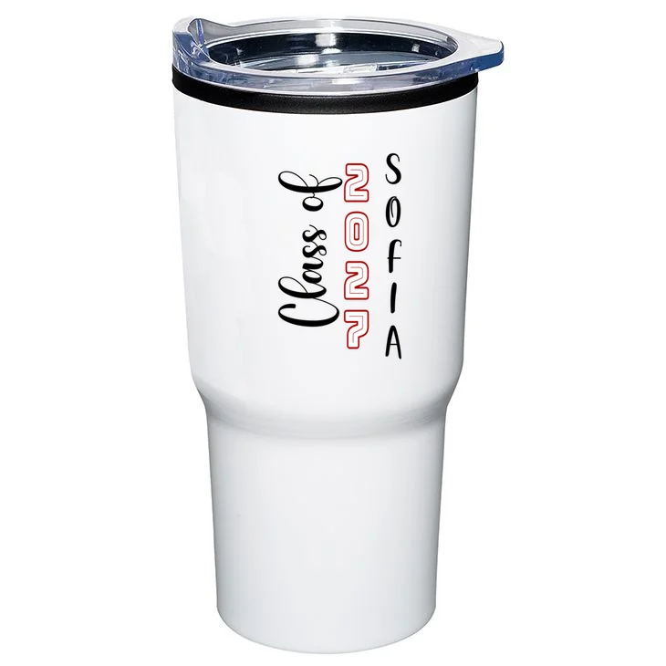 Custom Senior Name & Year – Retro Varsity Number & Script Typography Design 20oz Tumbler - Back