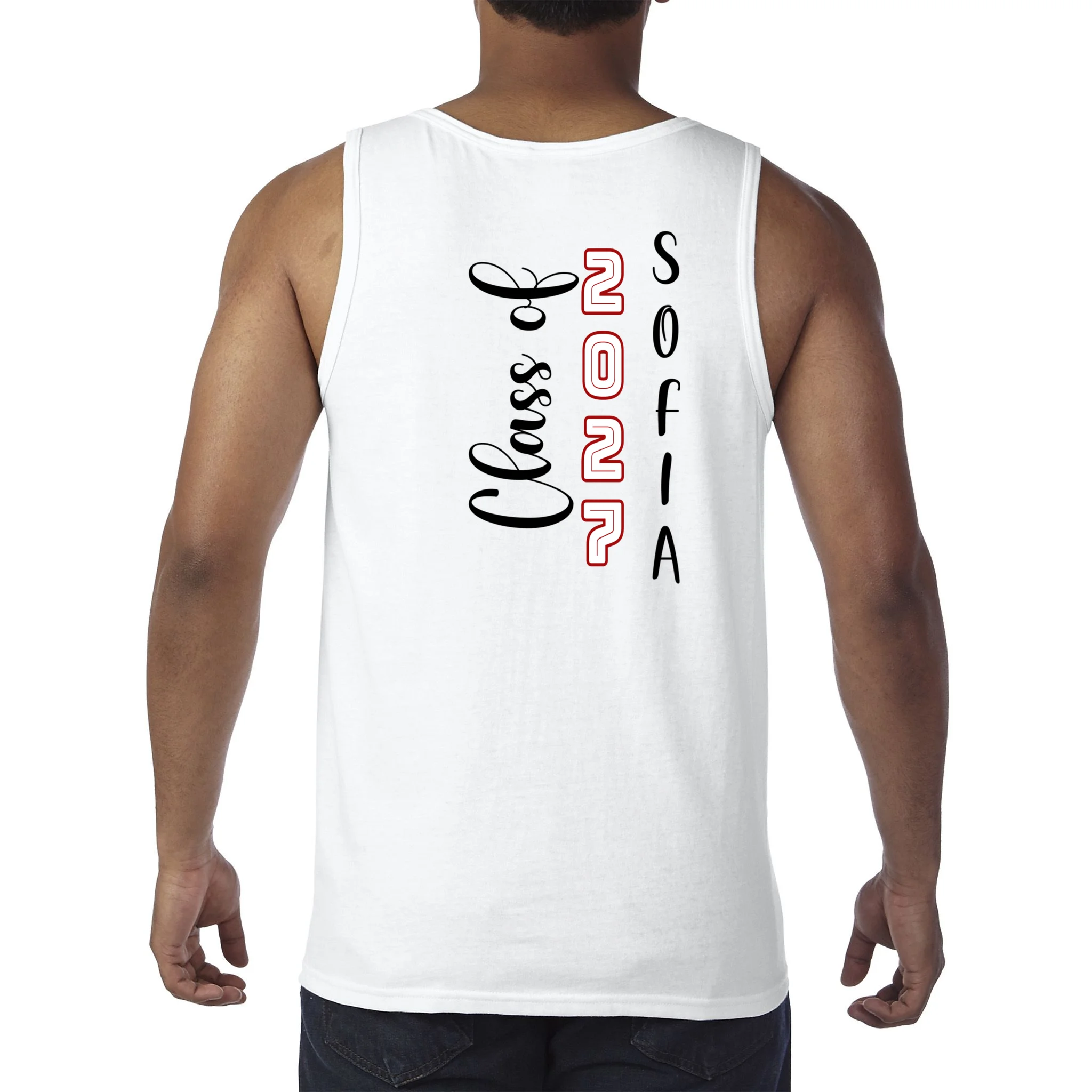 Custom Senior Name & Year – Retro Varsity Number & Script Typography Design Men's Tank Top - Back