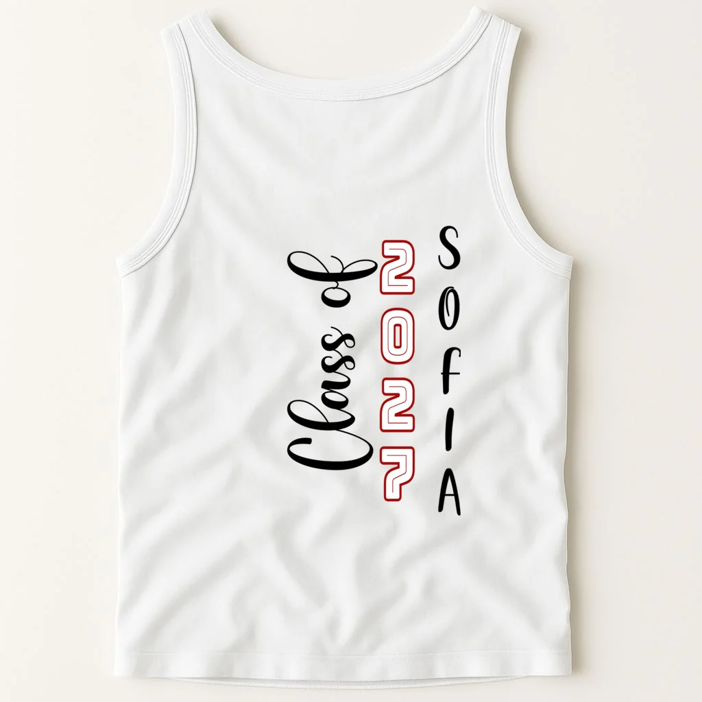 Custom Senior Name & Year – Retro Varsity Number & Script Typography Design Men's Tank Top - Back 1