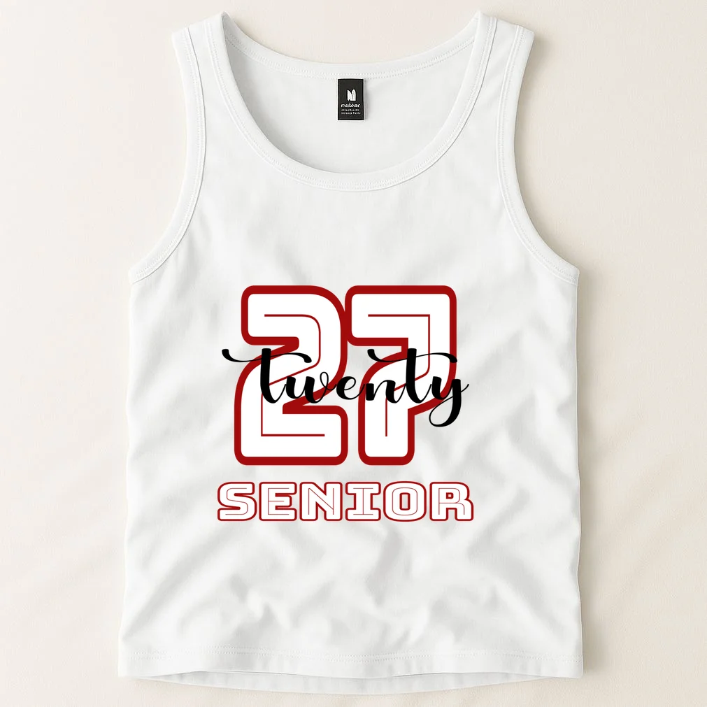 Custom Senior Name & Year – Retro Varsity Number & Script Typography Design Men's Tank Top - Front 1