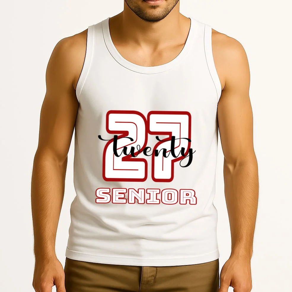 Custom Senior Name & Year – Retro Varsity Number & Script Typography Design Men's Tank Top - Front 2
