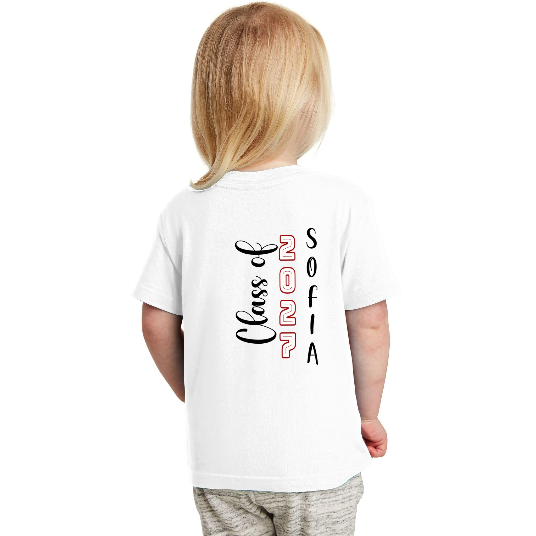 Custom Senior Name & Year – Retro Varsity Number & Script Typography Design Toddler T-Shirt - Back