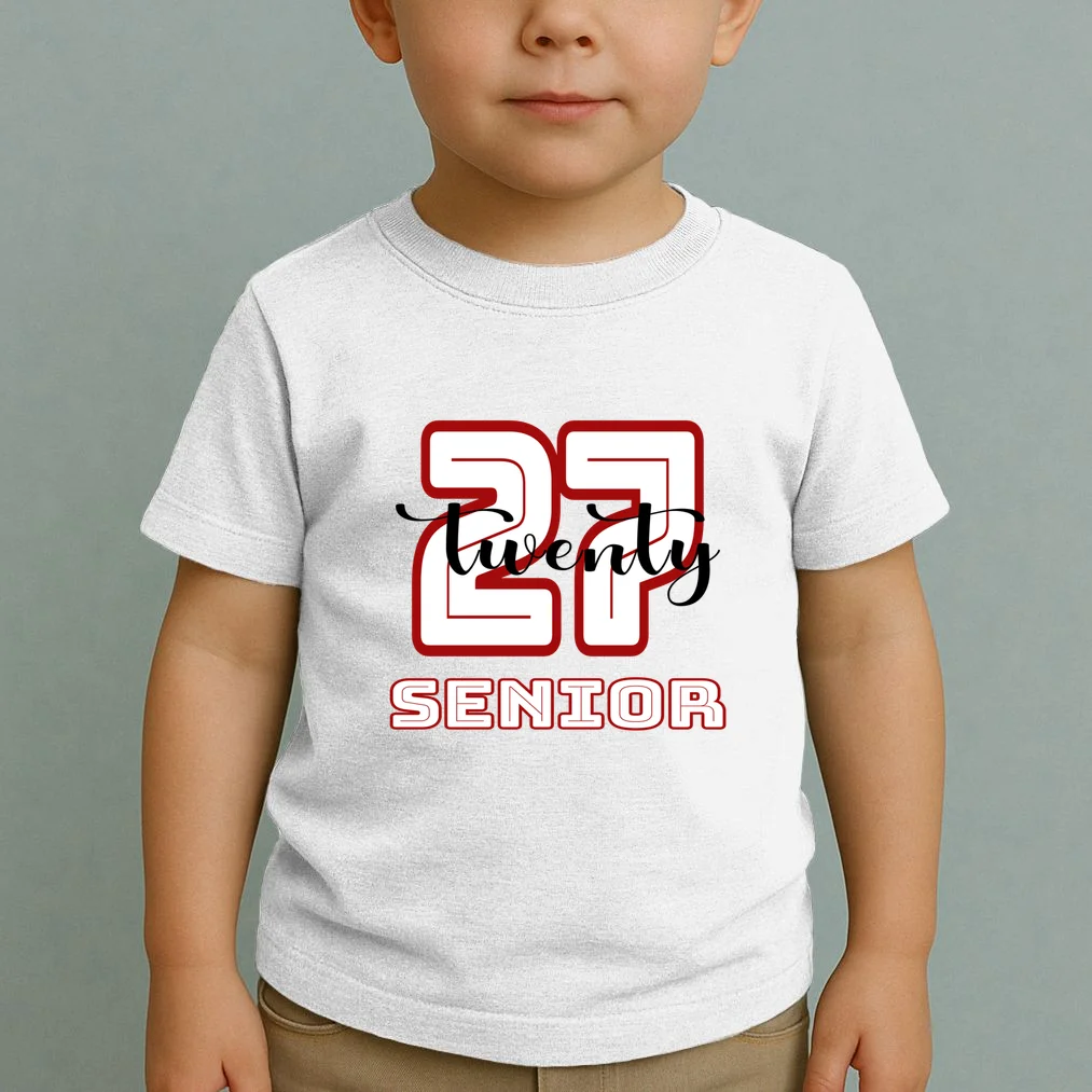 Custom Senior Name & Year – Retro Varsity Number & Script Typography Design Toddler T-Shirt - Front 1