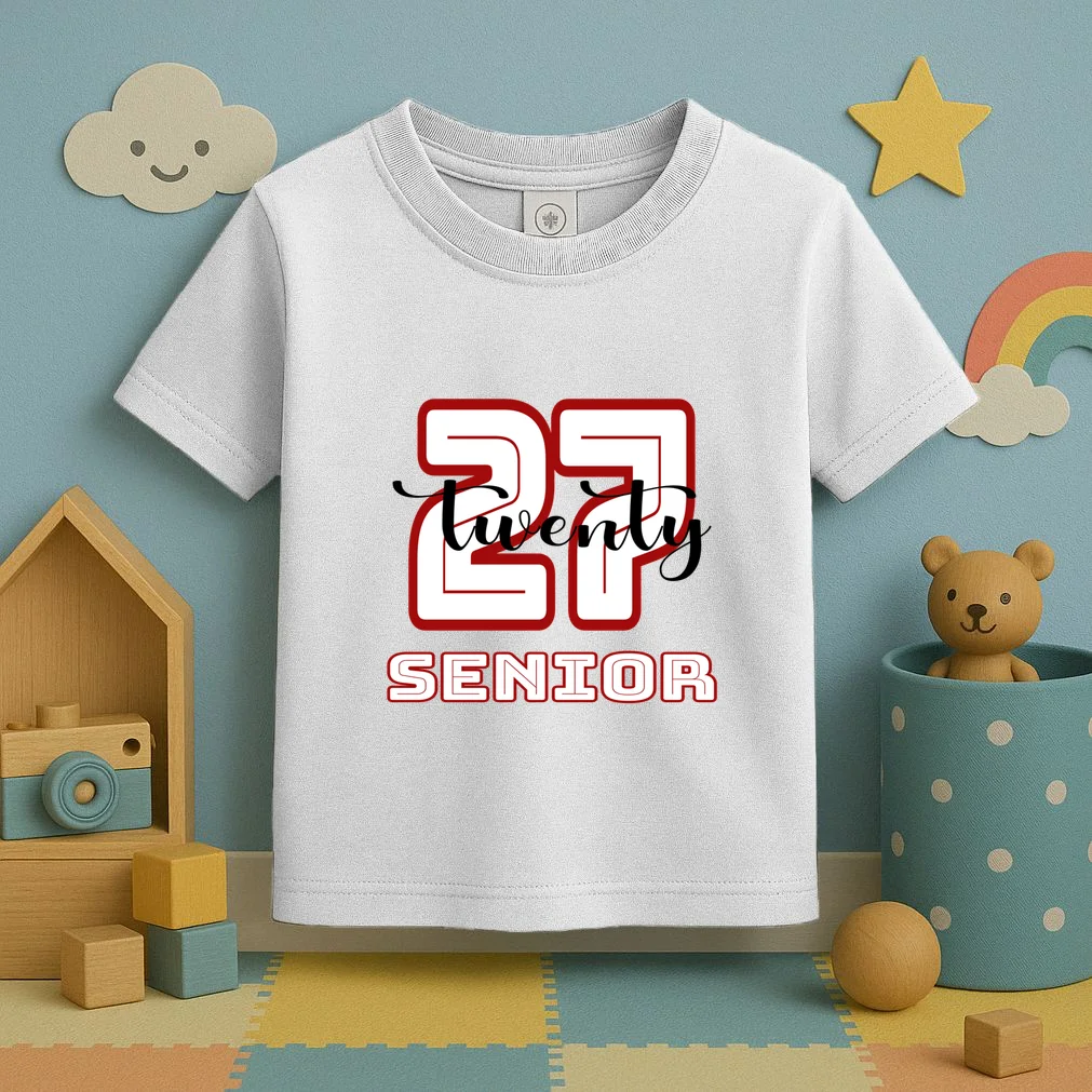 Custom Senior Name & Year – Retro Varsity Number & Script Typography Design Toddler T-Shirt - Front 2