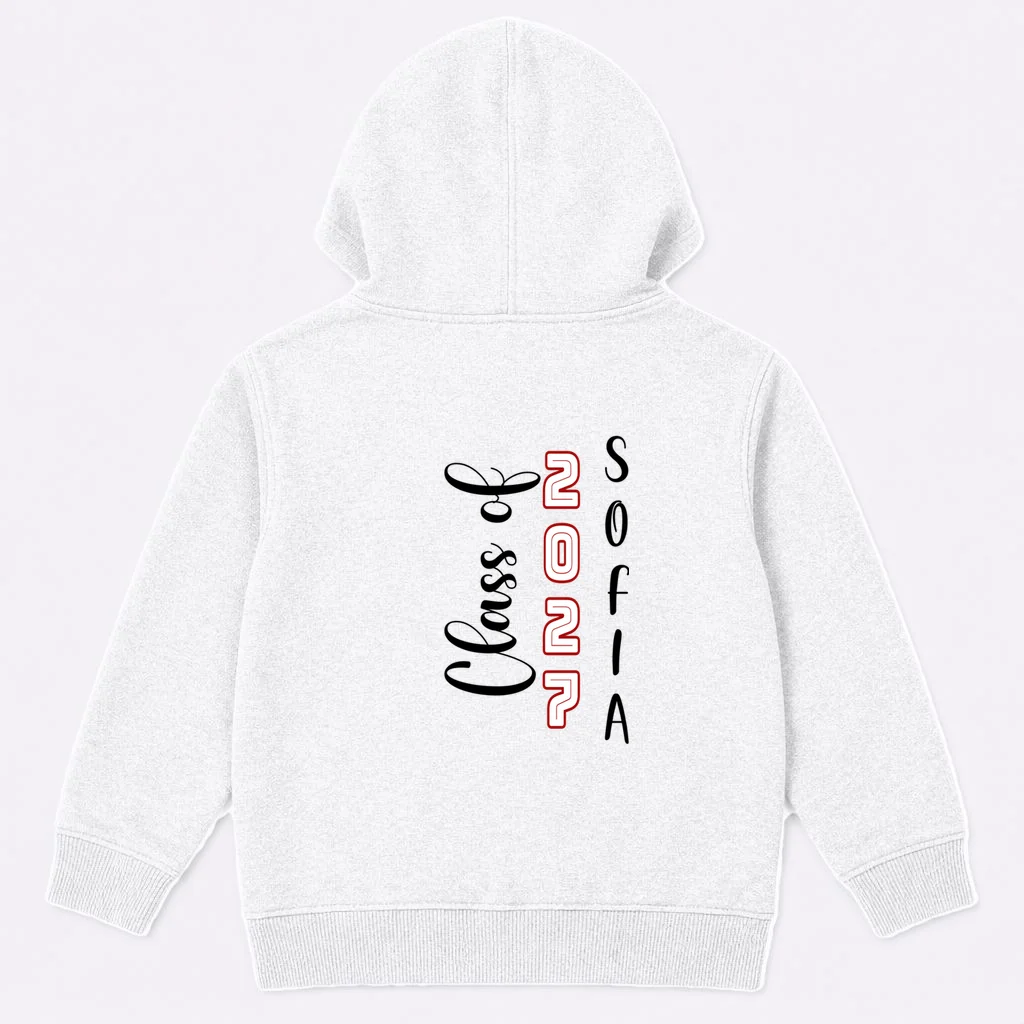 Custom Senior Name & Year – Retro Varsity Number & Script Typography Design Kids Hoodie - Back