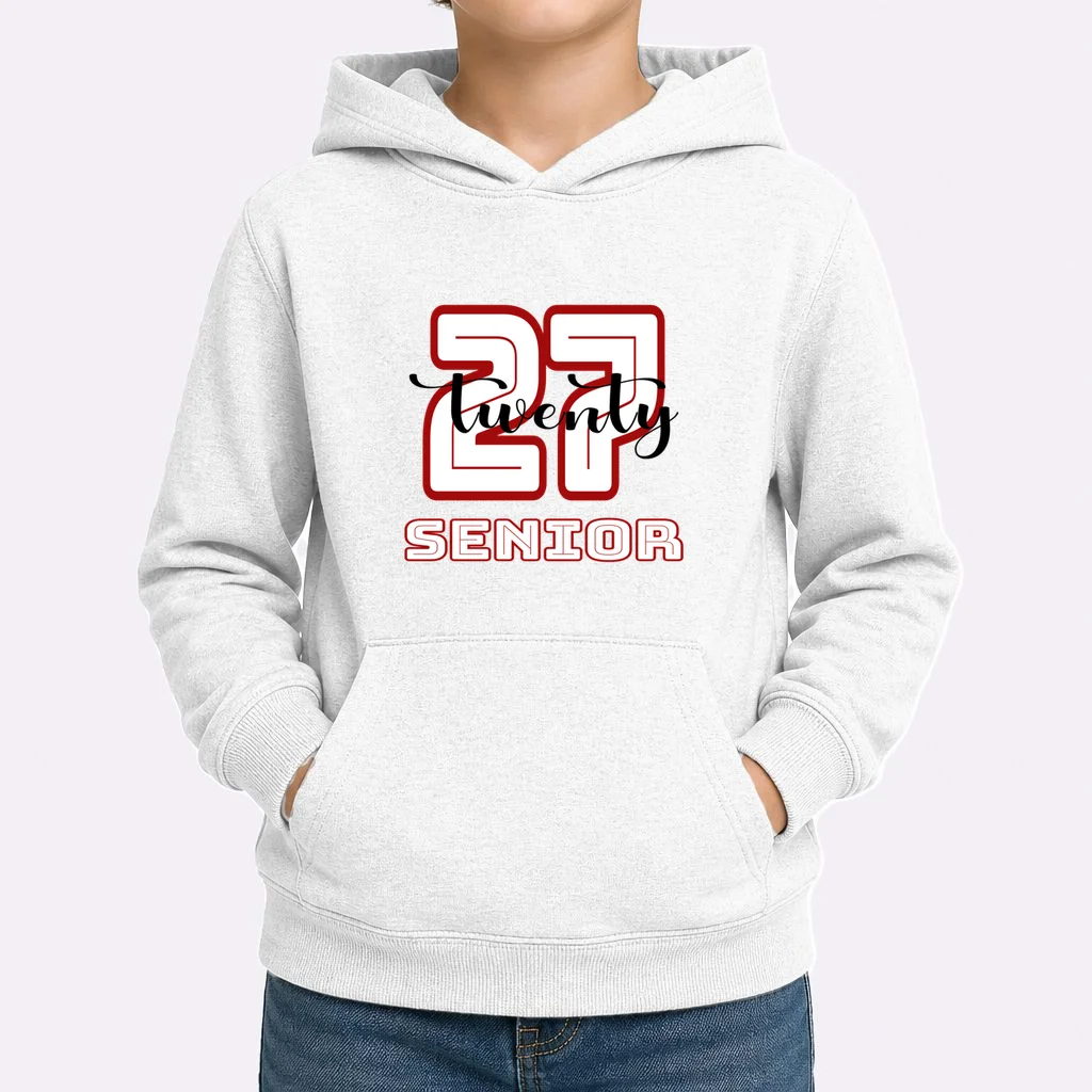 Custom Senior Name & Year – Retro Varsity Number & Script Typography Design Kids Hoodie - Front 1