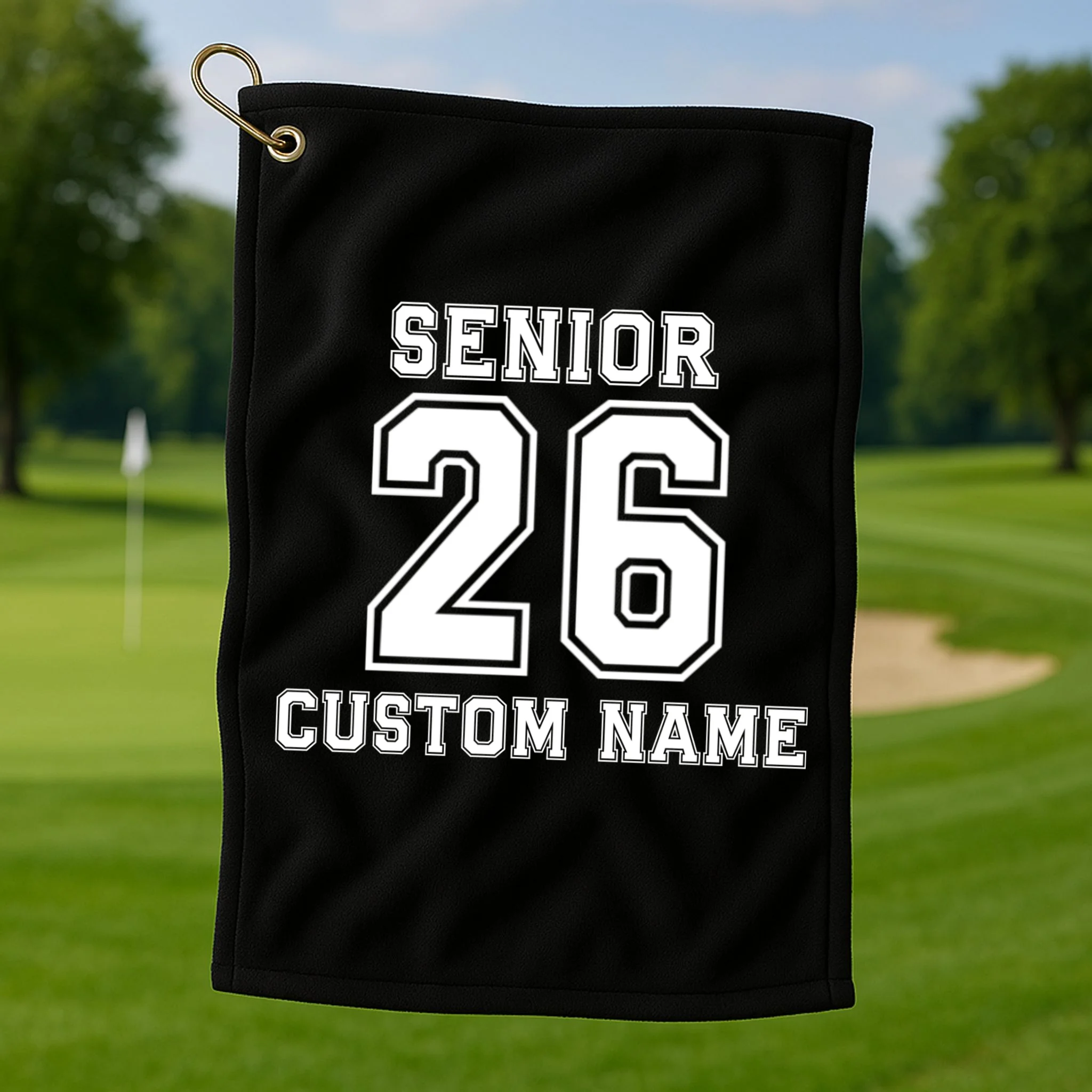 Senior 2026 Custom Name Graduation Gift Golf Towel - Front 1