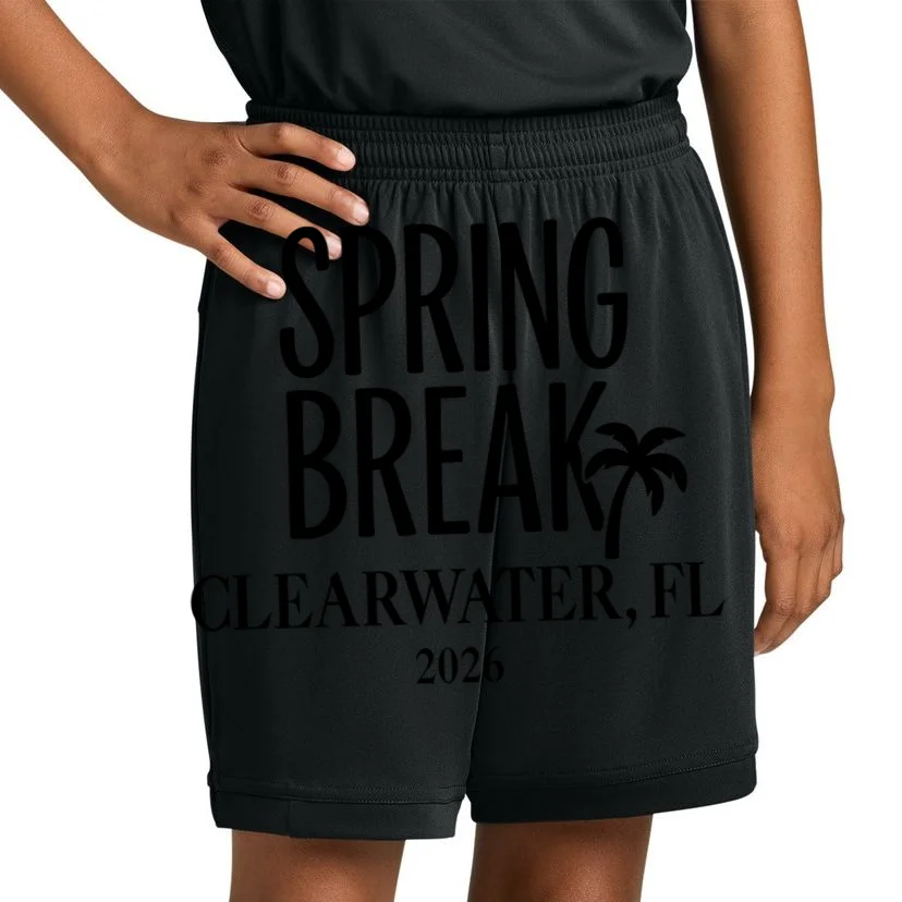 Spring Break Custom Trip Crew (Custom Text) Palm Tree Retro Vibes Kids Shorts - Front 1