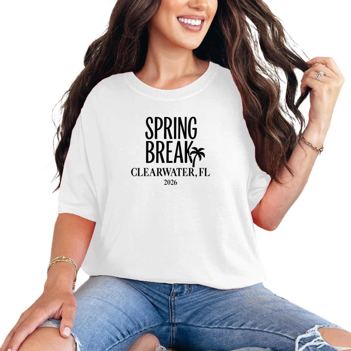 Spring Break Custom Trip Crew (Custom Text) Palm Tree Retro Vibes T-Shirt - Front