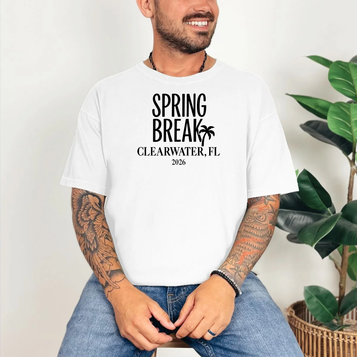 Spring Break Custom Trip Crew (Custom Text) Palm Tree Retro Vibes T-Shirt - Front 2