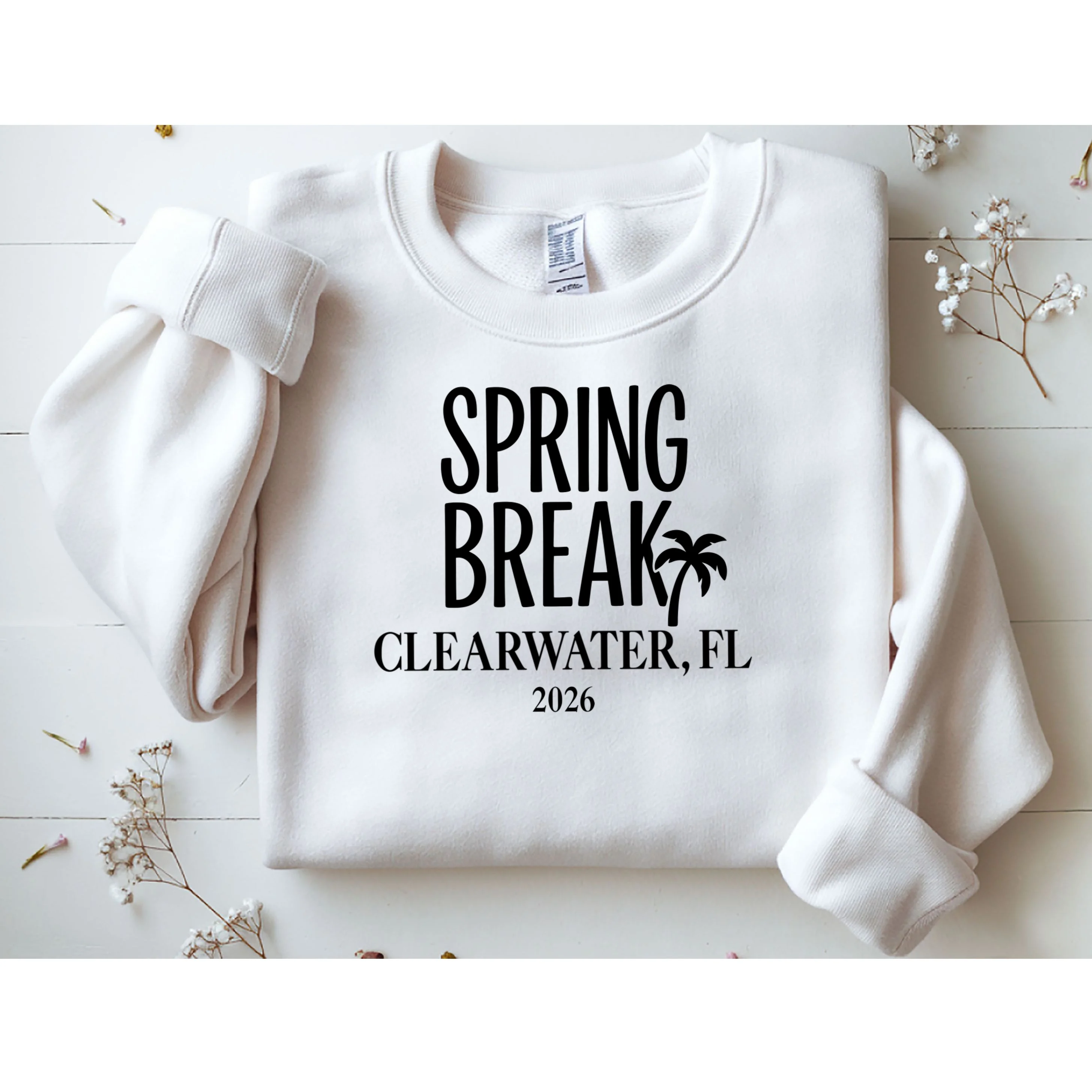 Spring Break Custom Trip Crew (Custom Text) Palm Tree Retro Vibes Sweatshirt - Front 1