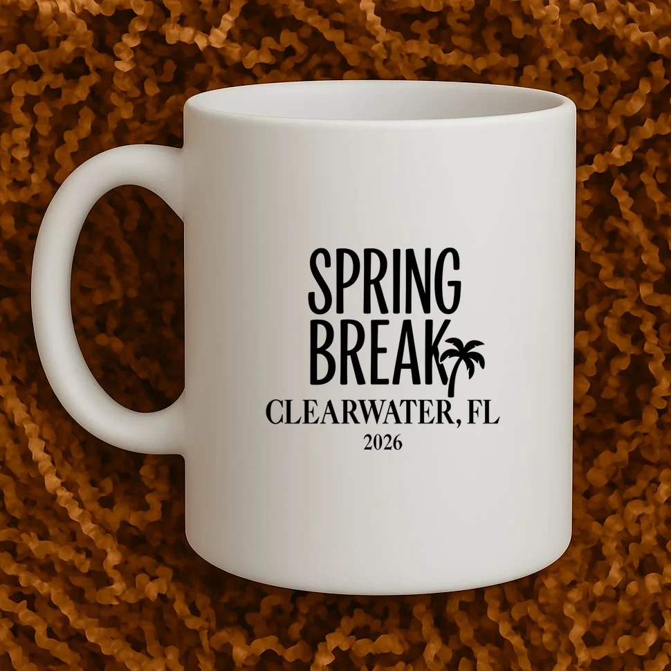 Spring Break Custom Trip Crew (Custom Text) Palm Tree Retro Vibes Coffee Mug - Front 1