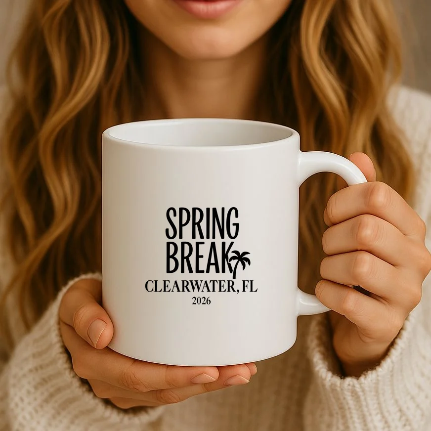 Spring Break Custom Trip Crew (Custom Text) Palm Tree Retro Vibes Coffee Mug - Front 2