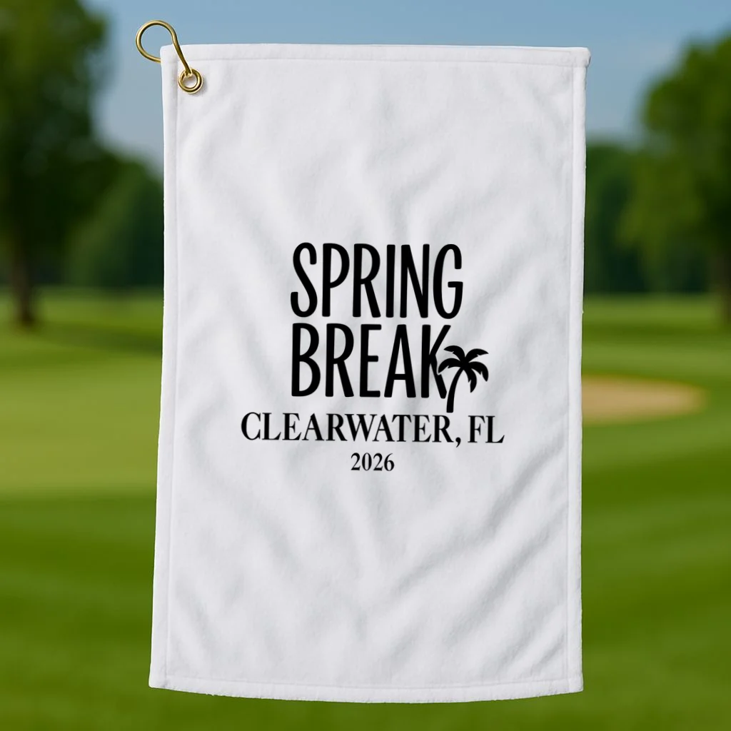 Spring Break Custom Trip Crew (Custom Text) Palm Tree Retro Vibes Golf Towel - Front 1