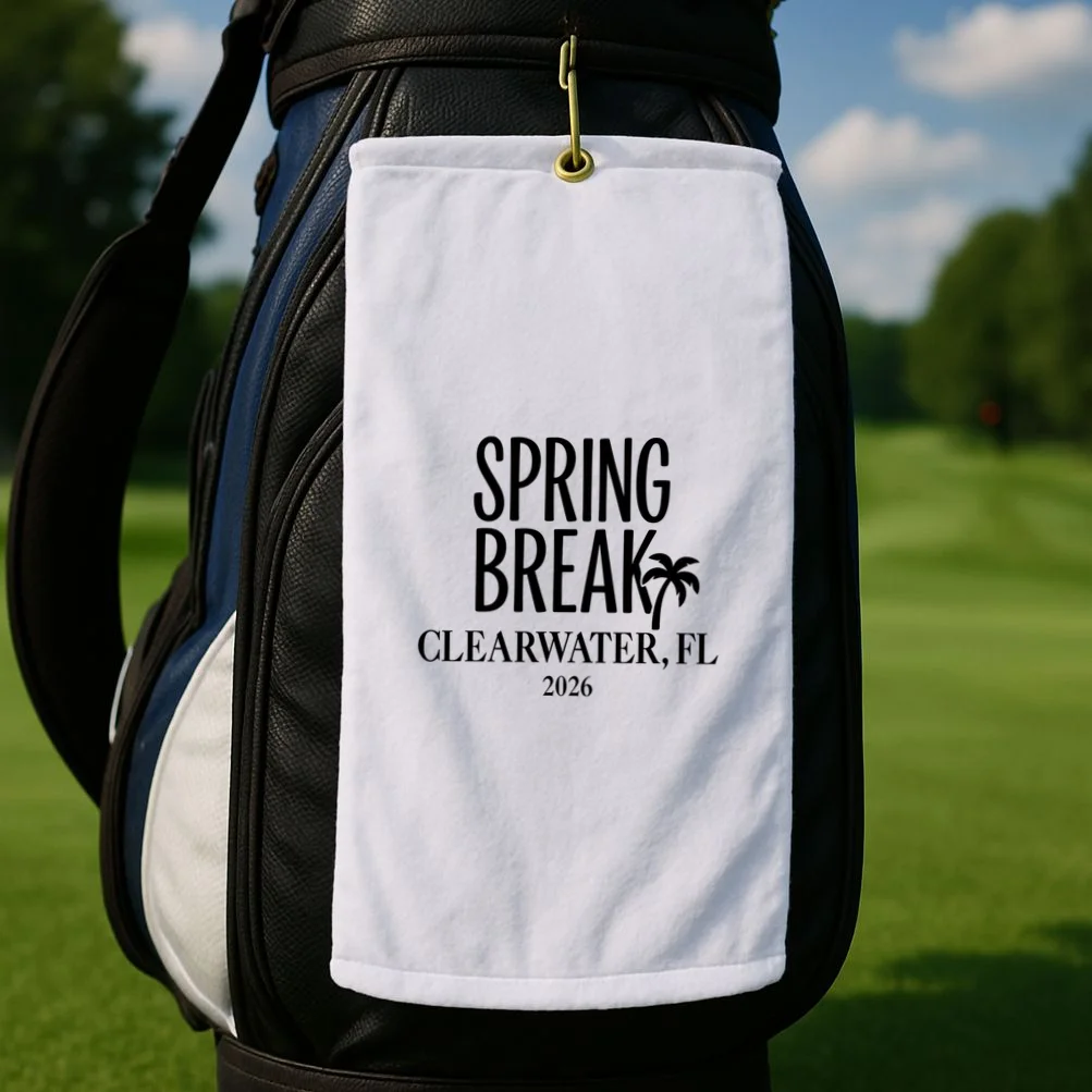 Spring Break Custom Trip Crew (Custom Text) Palm Tree Retro Vibes Golf Towel - Front 2