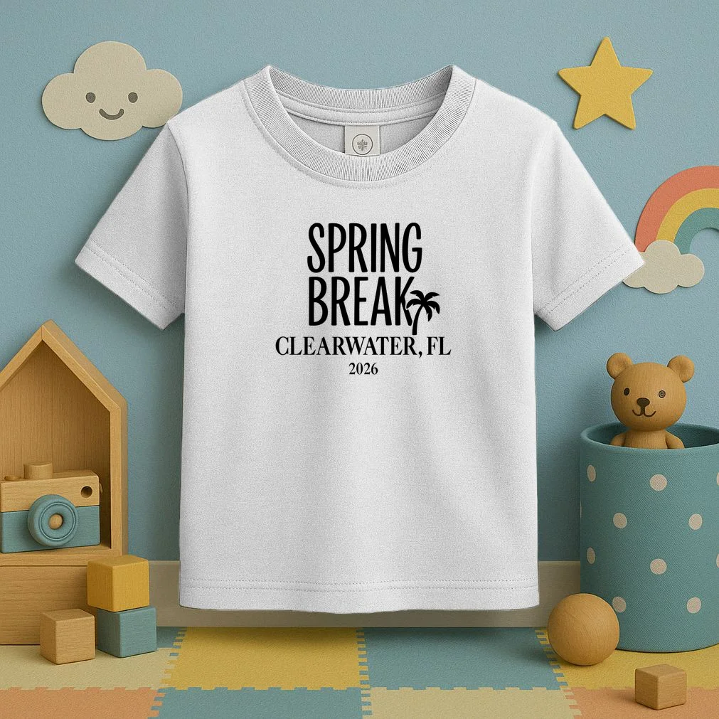 Spring Break Custom Trip Crew (Custom Text) Palm Tree Retro Vibes Toddler T-Shirt - Front 2