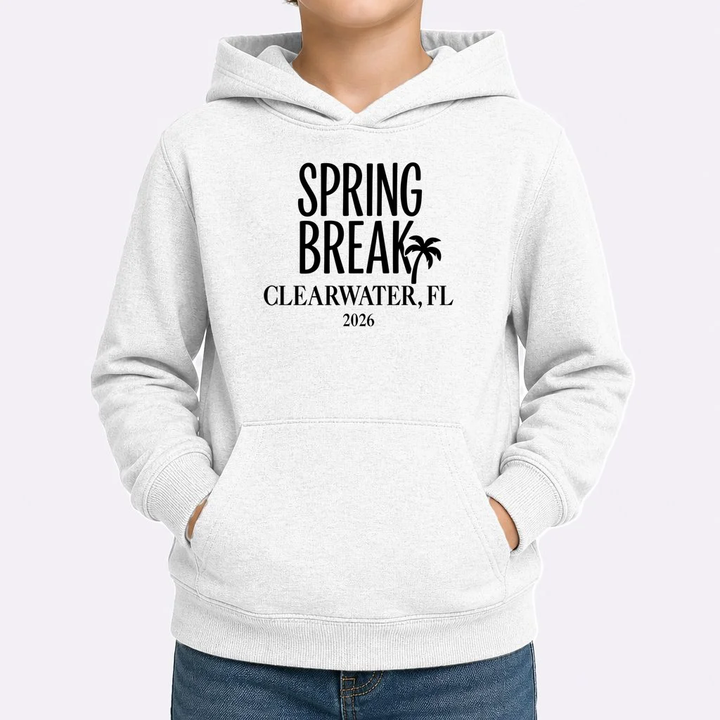 Spring Break Custom Trip Crew (Custom Text) Palm Tree Retro Vibes Kids Hoodie - Front 1