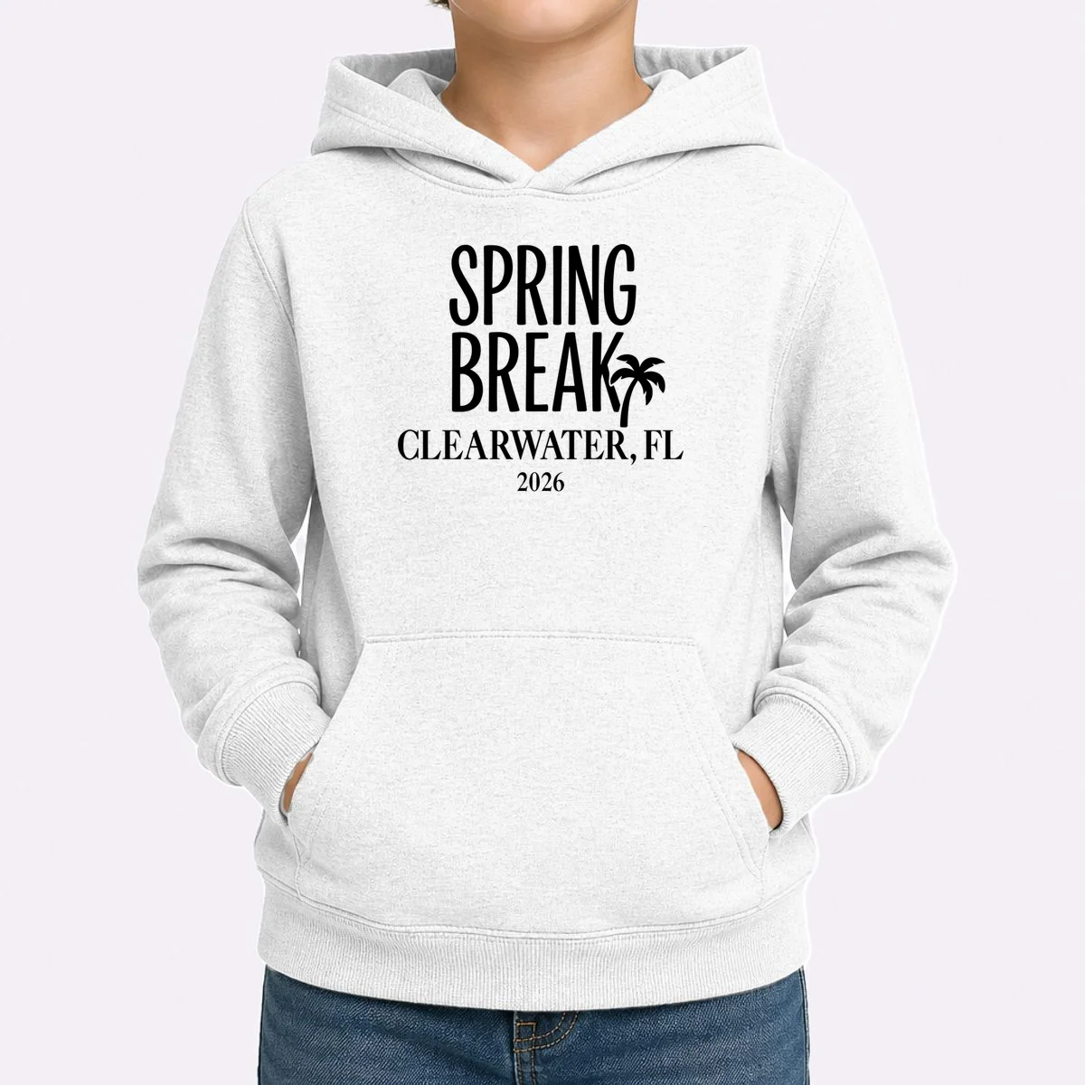 Spring Break Custom Trip Crew (Custom Text) Palm Tree Retro Vibes Kids Hoodie - Front 1