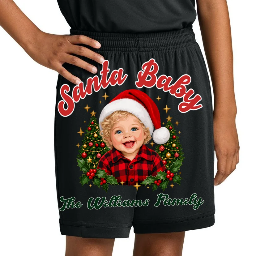 Santa Baby Christmas Shirt – Personalized Baby Holiday Design Kids Shorts - Front 1