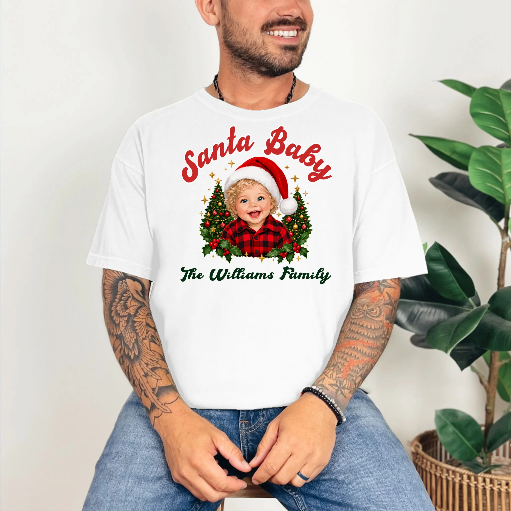 Santa Baby Christmas Shirt – Personalized Baby Holiday Design Comfort Colors Unisex T-Shirt - Front 2