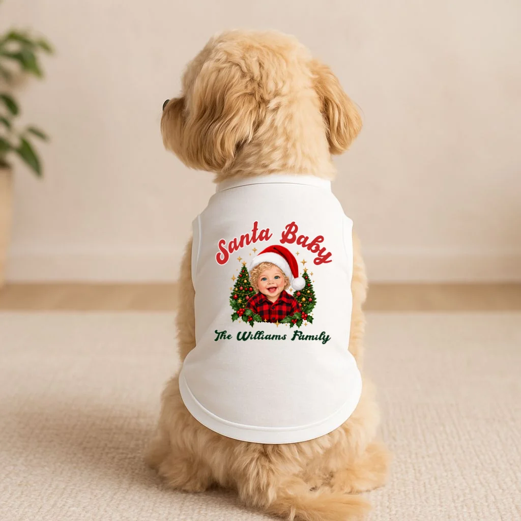 Santa Baby Christmas Shirt – Personalized Baby Holiday Design Doggie Tank - Front 1
