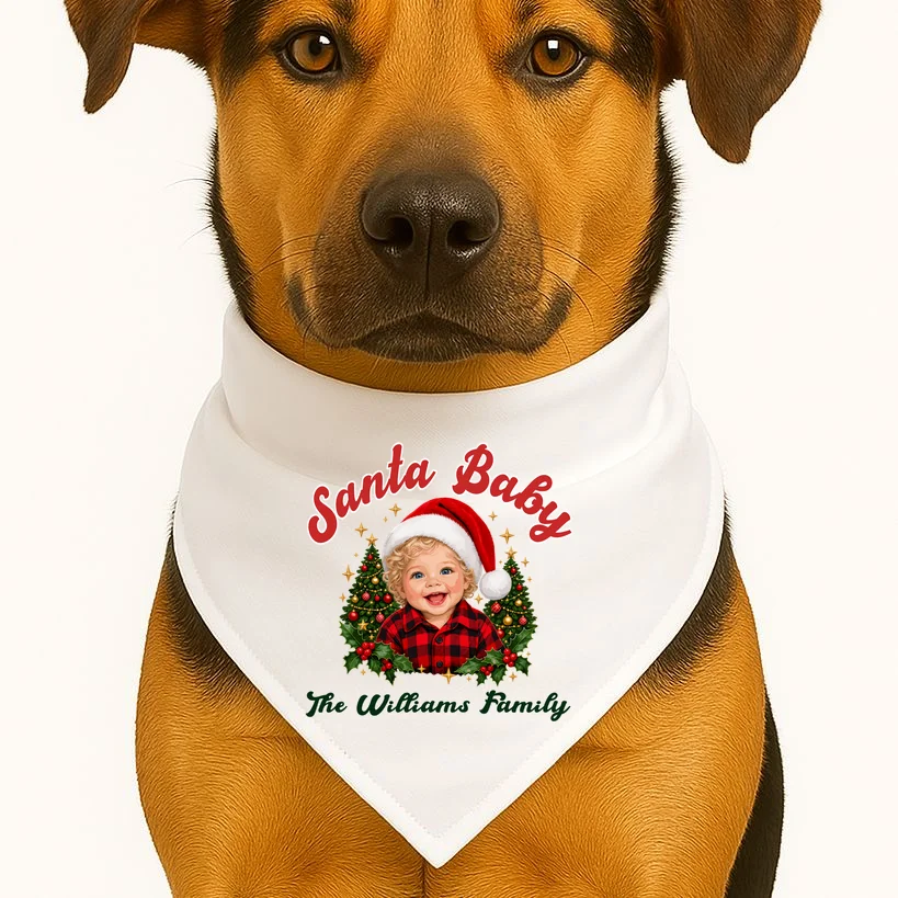 Santa Baby Christmas Shirt – Personalized Baby Holiday Design Dog Bandana - Front 1
