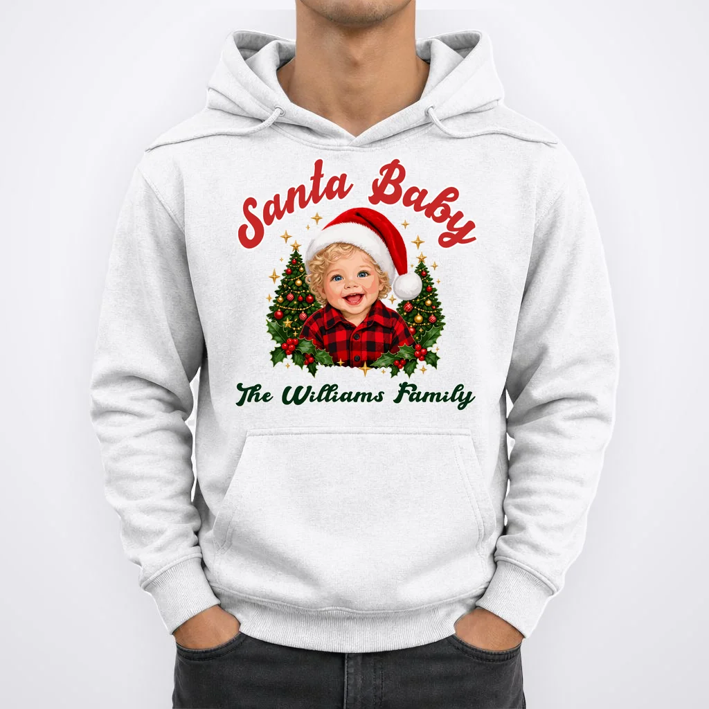 Santa Baby Christmas Shirt – Personalized Baby Holiday Design Men's Hoodie - Front 1
