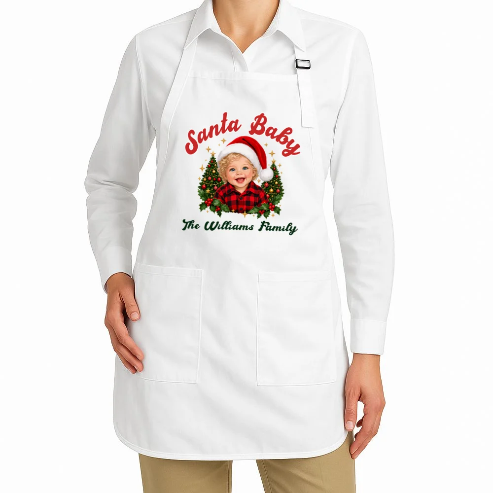 Santa Baby Christmas Shirt – Personalized Baby Holiday Design Apron - Front 1
