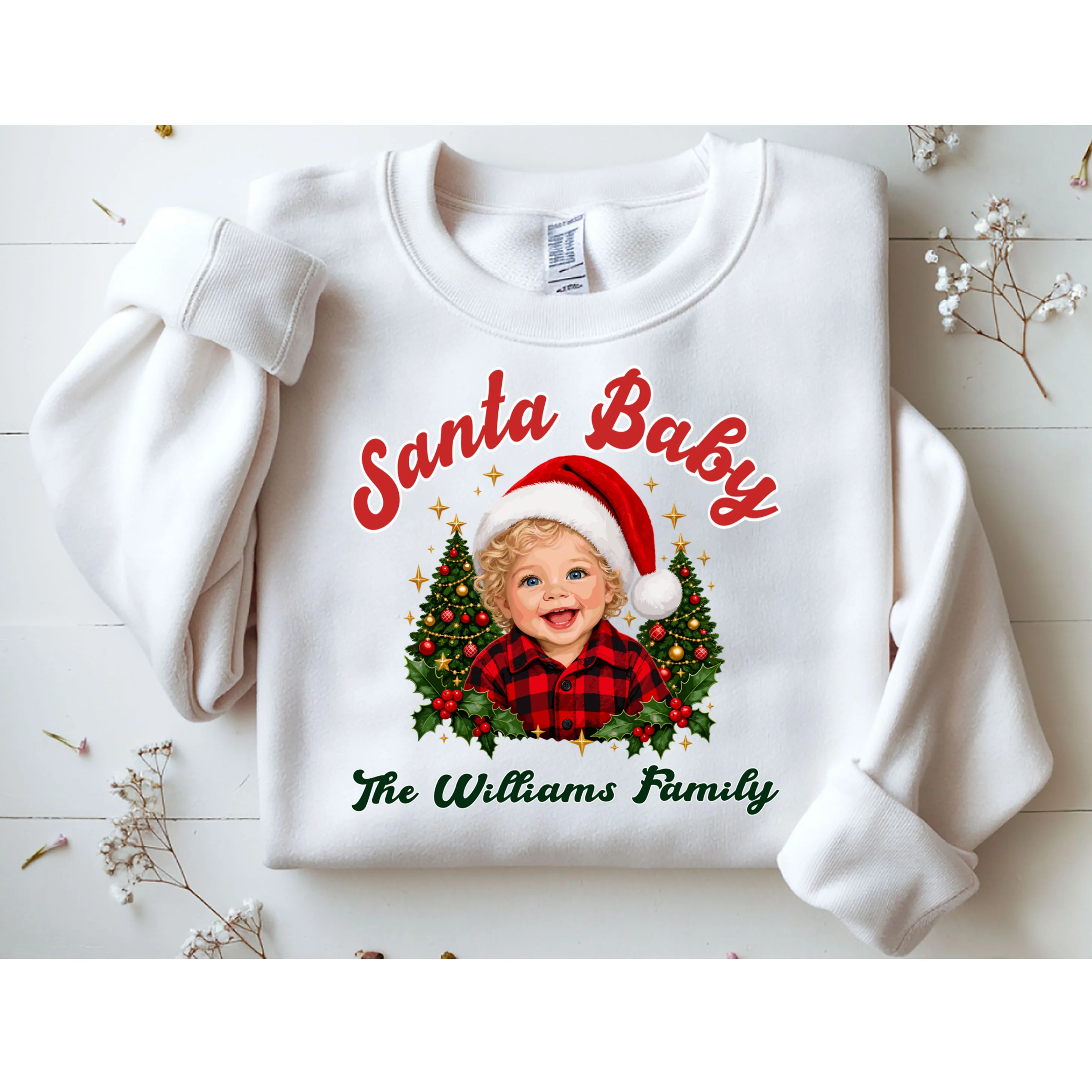 Santa Baby Christmas Shirt – Personalized Baby Holiday Design Men's Sweatshirt - Front 1