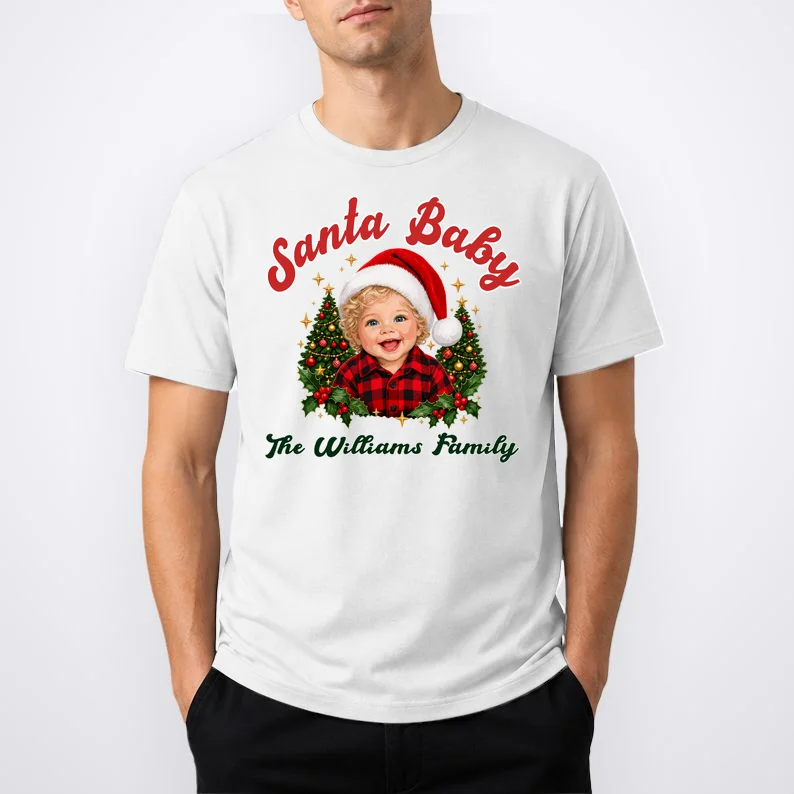 Santa Baby Christmas Shirt – Personalized Baby Holiday Design Men's T-Shirt - Front 1