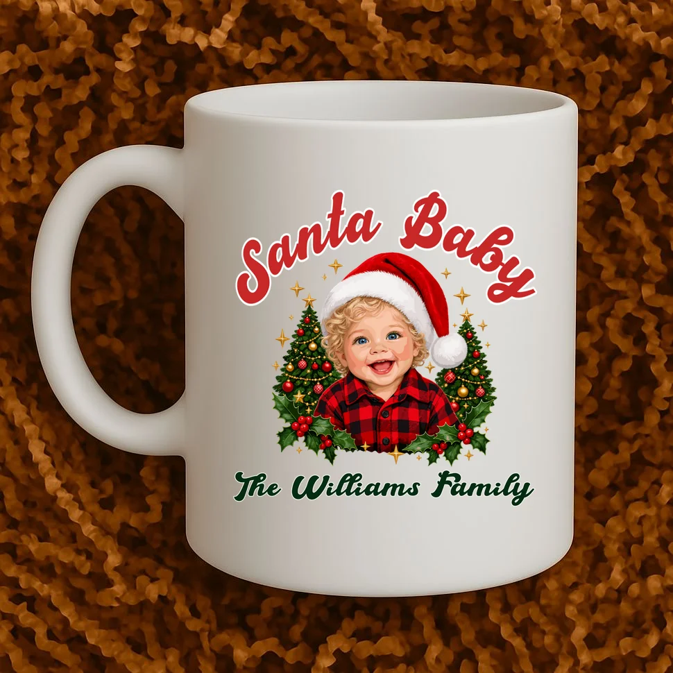 Santa Baby Christmas Shirt – Personalized Baby Holiday Design Mug - Front 1