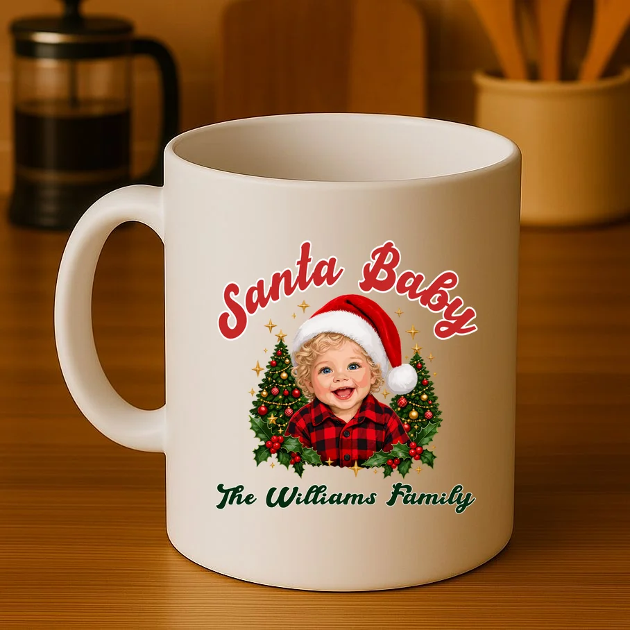 Santa Baby Christmas Shirt – Personalized Baby Holiday Design Mug - Front 3