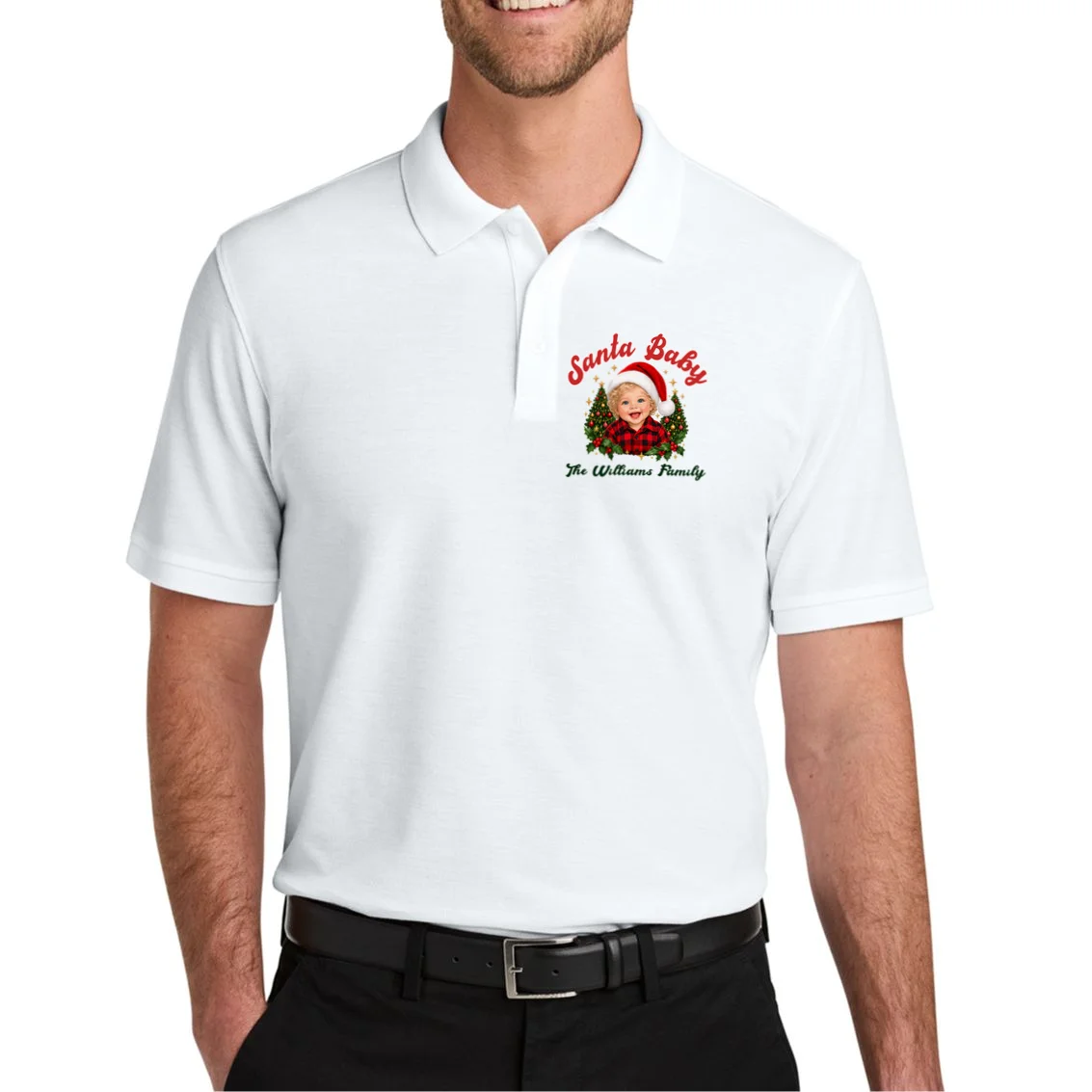 Santa Baby Christmas Shirt – Personalized Baby Holiday Design Men's Polo - Front 1