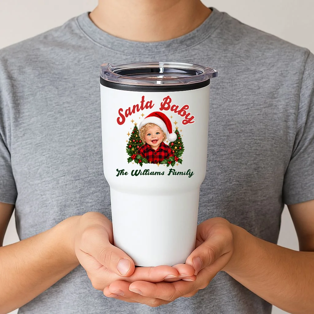Santa Baby Christmas Shirt – Personalized Baby Holiday Design 20oz Tumbler - Front 1