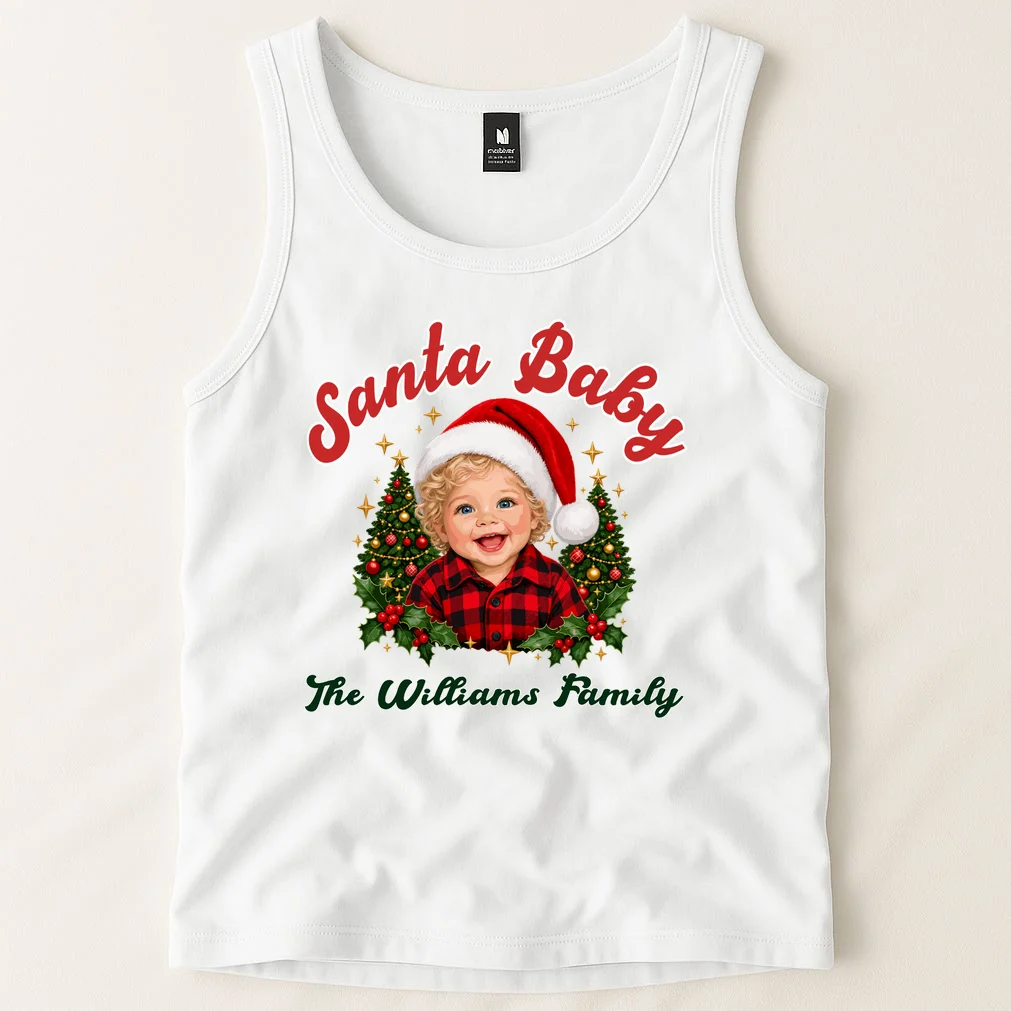 Santa Baby Christmas Shirt – Personalized Baby Holiday Design Men's Tank Top - Front 1