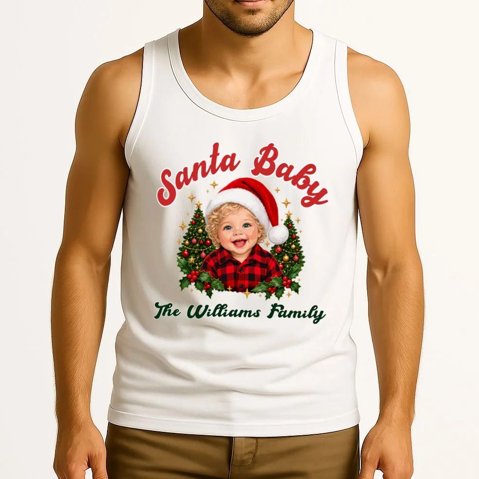 Santa Baby Christmas Shirt – Personalized Baby Holiday Design Men's Tank Top - Front 2