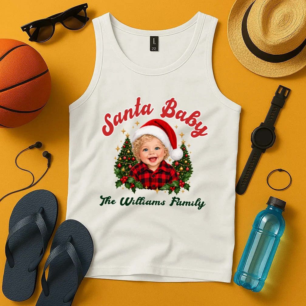 Santa Baby Christmas Shirt – Personalized Baby Holiday Design Men's Tank Top - Front 3