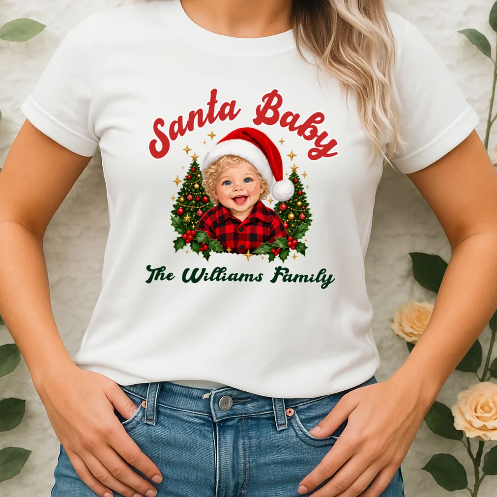 Santa Baby Christmas Shirt – Personalized Baby Holiday Design Women's T-Shirt - Front 1